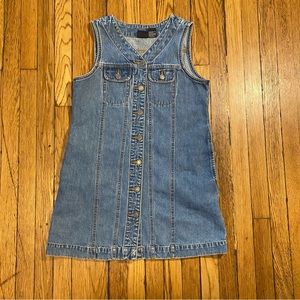 Vintage Gap Girls Button Down Blue Denim Dress Sleeveless Large 9-10 Years Old